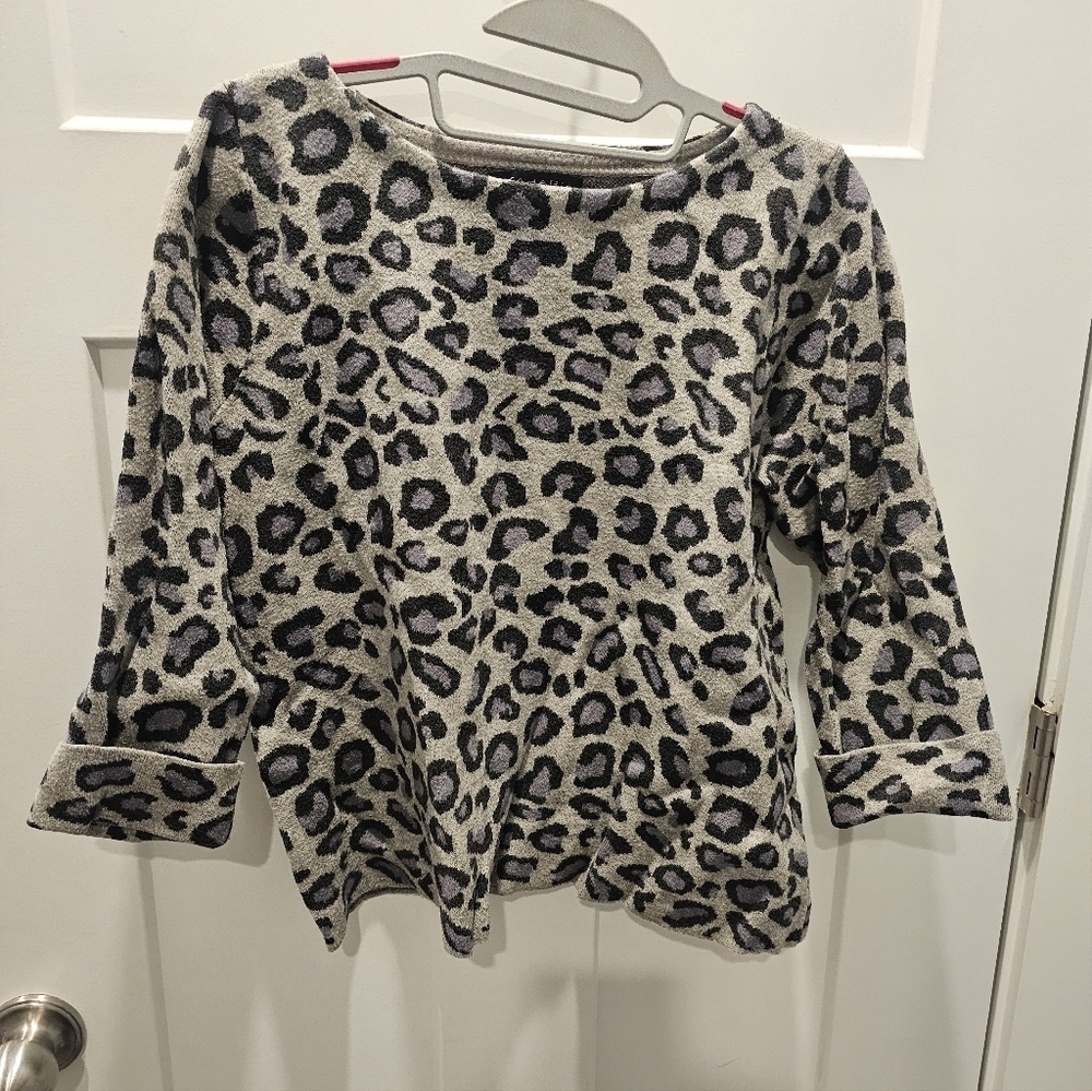 Tahari Leopard Print Sweater Top Gray Black Purple Animal Print Women’s XL